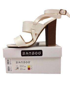 Bamboo Faith-33S White Block Strappy Heel Sandals Size 7